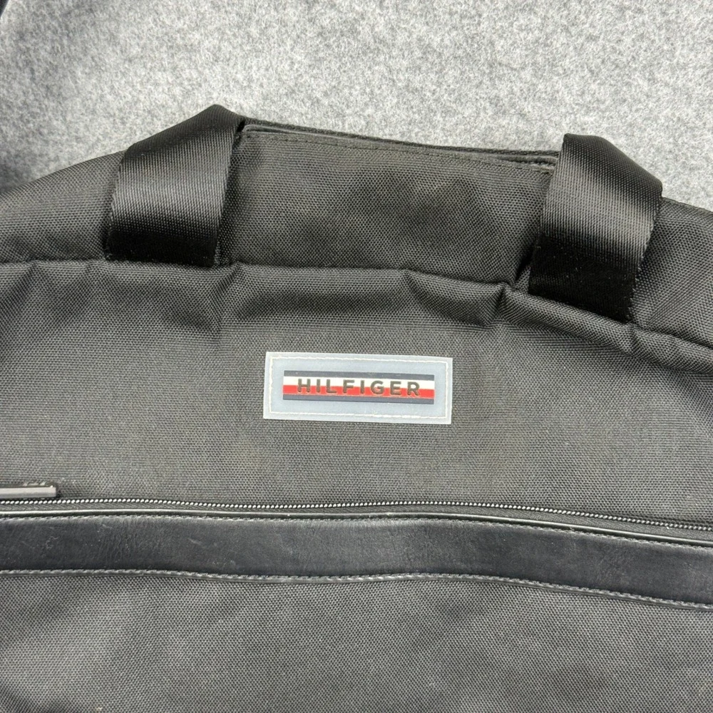 Tommy Hilfiger Mens Black Canvas‎ Messenger Bag Laptop Crossbody Stripe Accent
